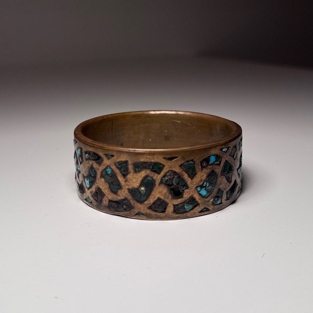Vintage Brass Toned & Turquoise Mosaic Bracelet